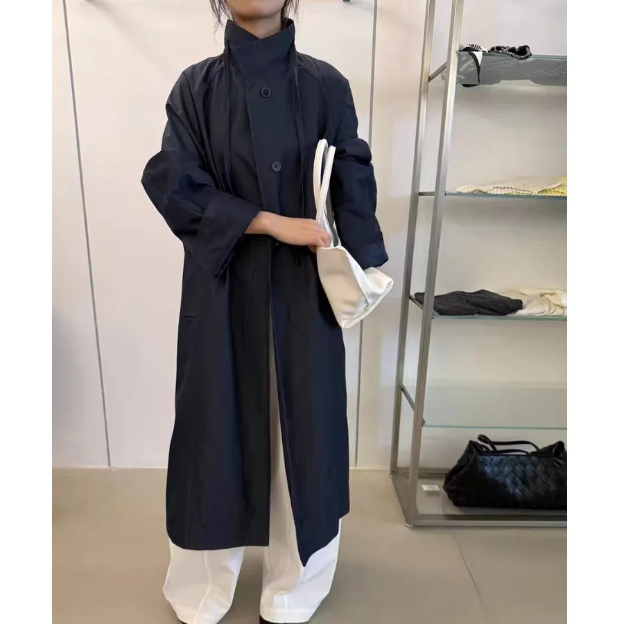 

Женское повседневное свободное длинное пальто с воротником-стойкой, новая осенняя мода, простая элегантная универсальная удобная верхняя одежда для ленивых