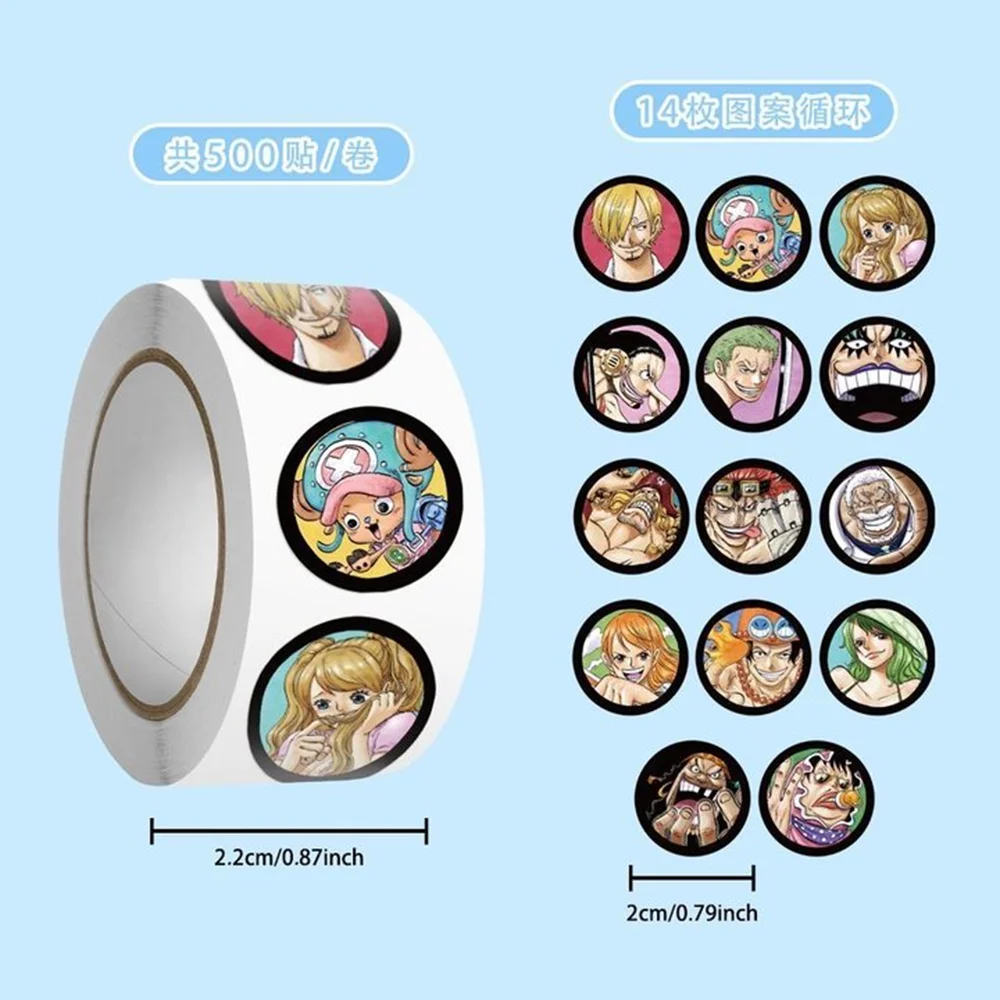 

500pcs/Roll Black Border ONE PIECE Anime Sealing Sticker DIY PVC Laptop Decals Decoration Stiker Reward Gift Toys