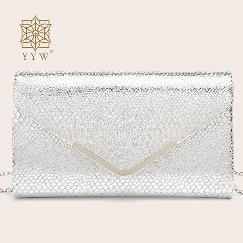 Bolso de mano con patrón de serpiente para mujer, bandolera con cadena dorada y plateada para fiesta de boda