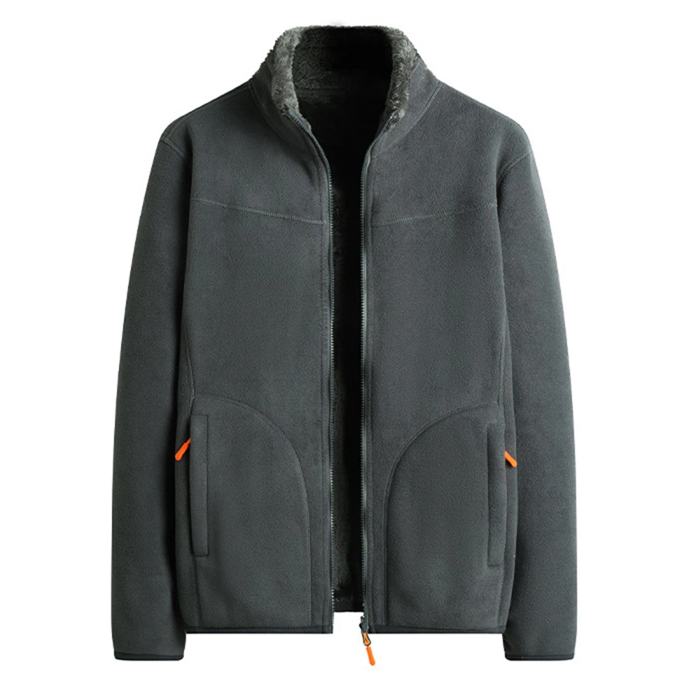 For Cold Weather Protection Men Reversible Jacket Solid Color Outerwear Long Sleeve Design Reversible Wear Style