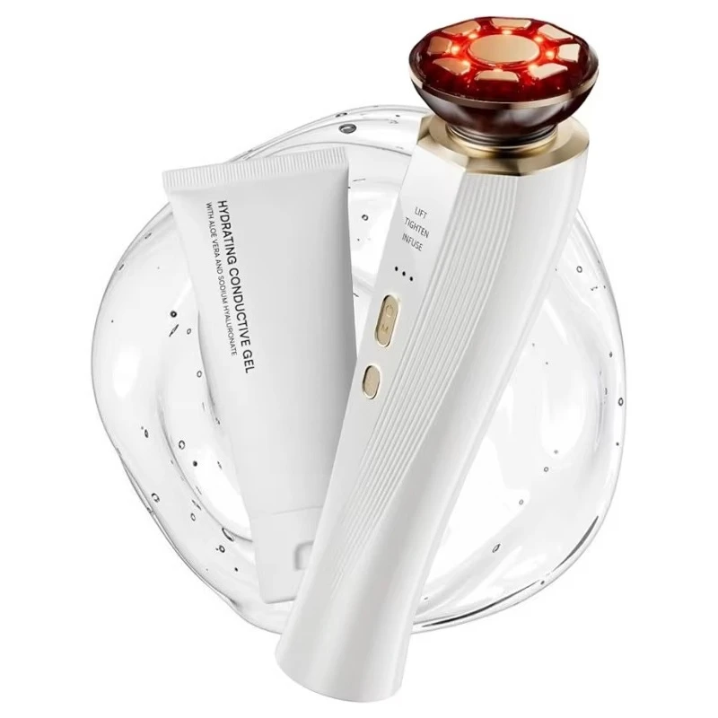 3-in-1 Hand Held Red Light Therapy Beauty Device for Face & Neck Puffiness Relief & Skin Firming (White)