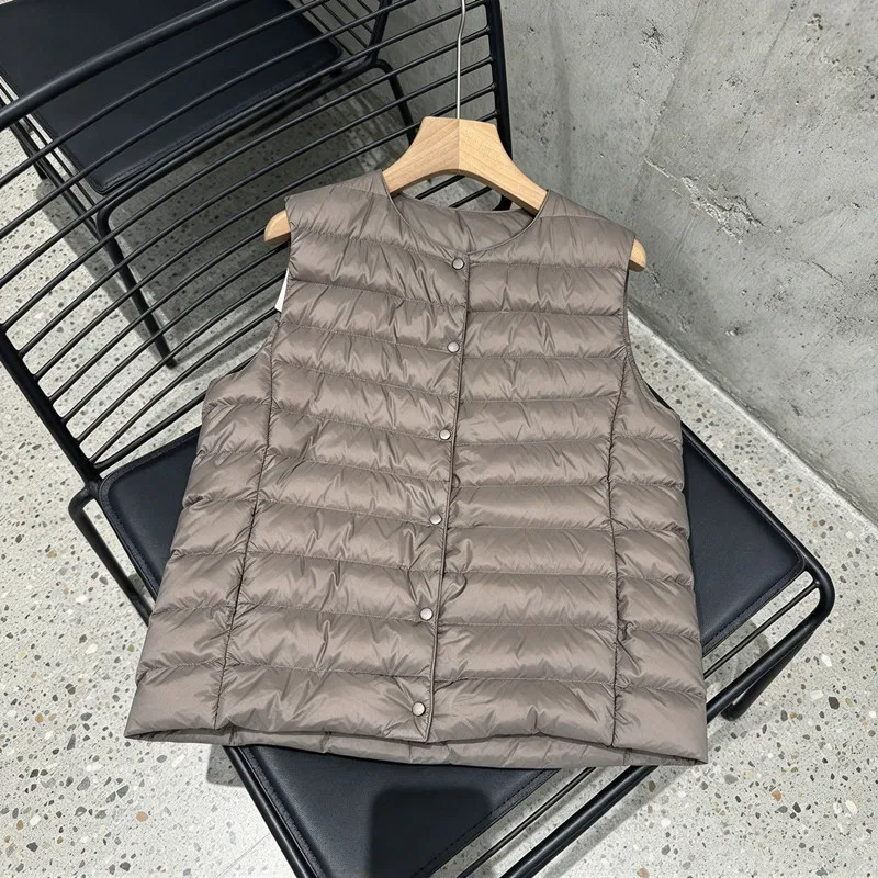 2026 Neue Damen Ärmellose Pufferjacke Frühling Winter 90% Weiße Entendaunen Ultraleichte Packbare Warme Daunenweste – Detail 19
