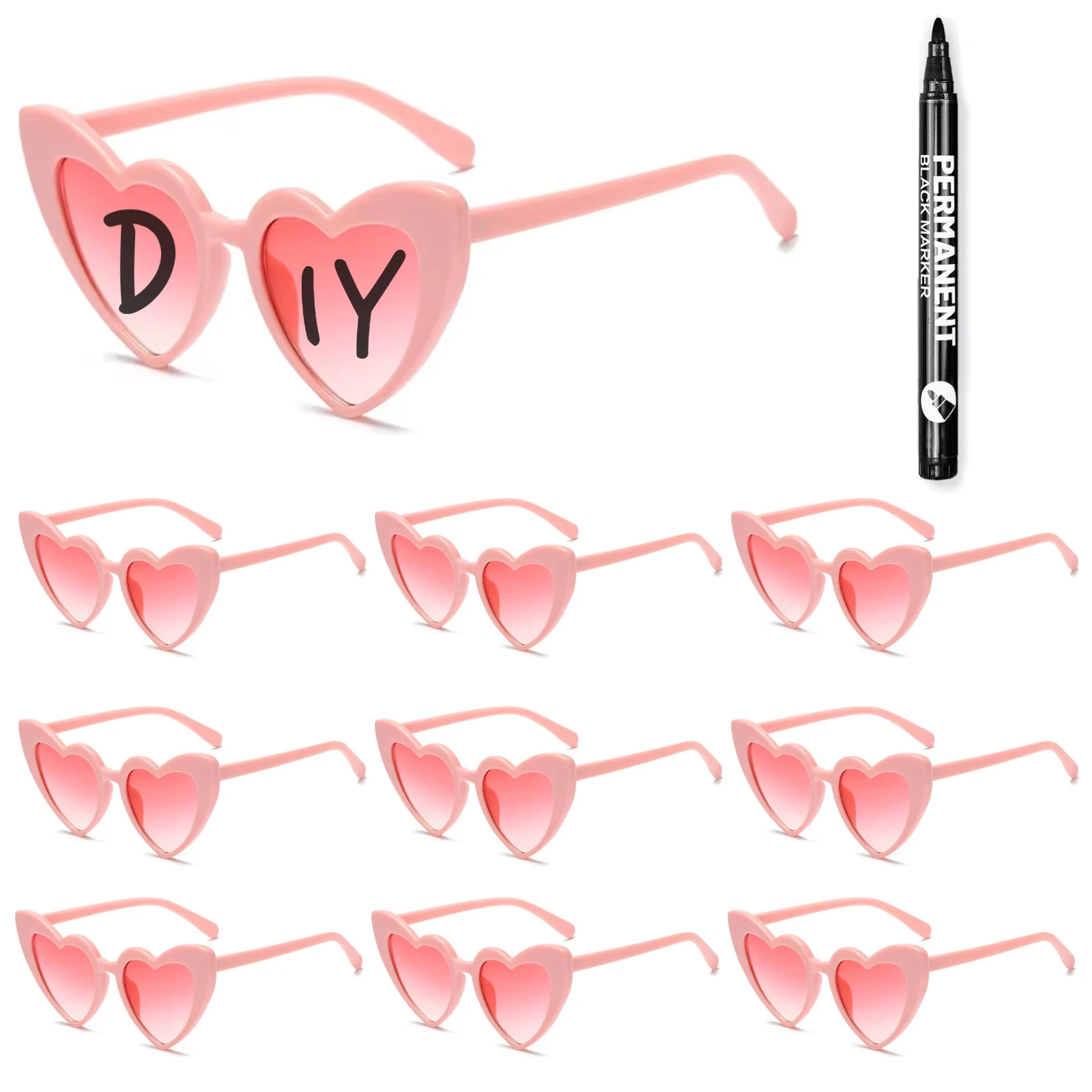 100-10 stuks DIY bruiloft zonnebril gepersonaliseerde hart zonnebril met pen vrijgezellenfeest bril bruidsmeisje cadeaus voor gasten