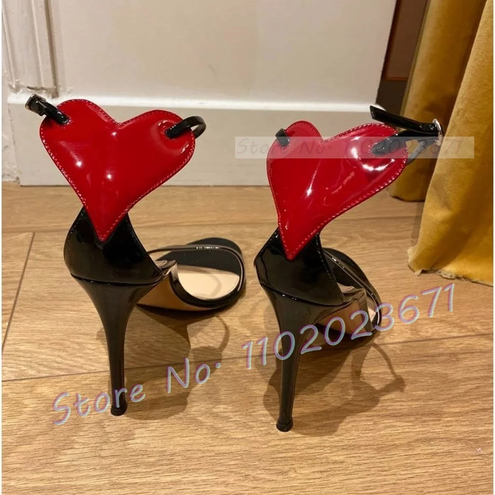 Red Heart Decal High Heels Sandals Women Summer Chic Stiletto Heels Sandals Ladies Retro Ankle Strap Party Causal Open Toe Shoes