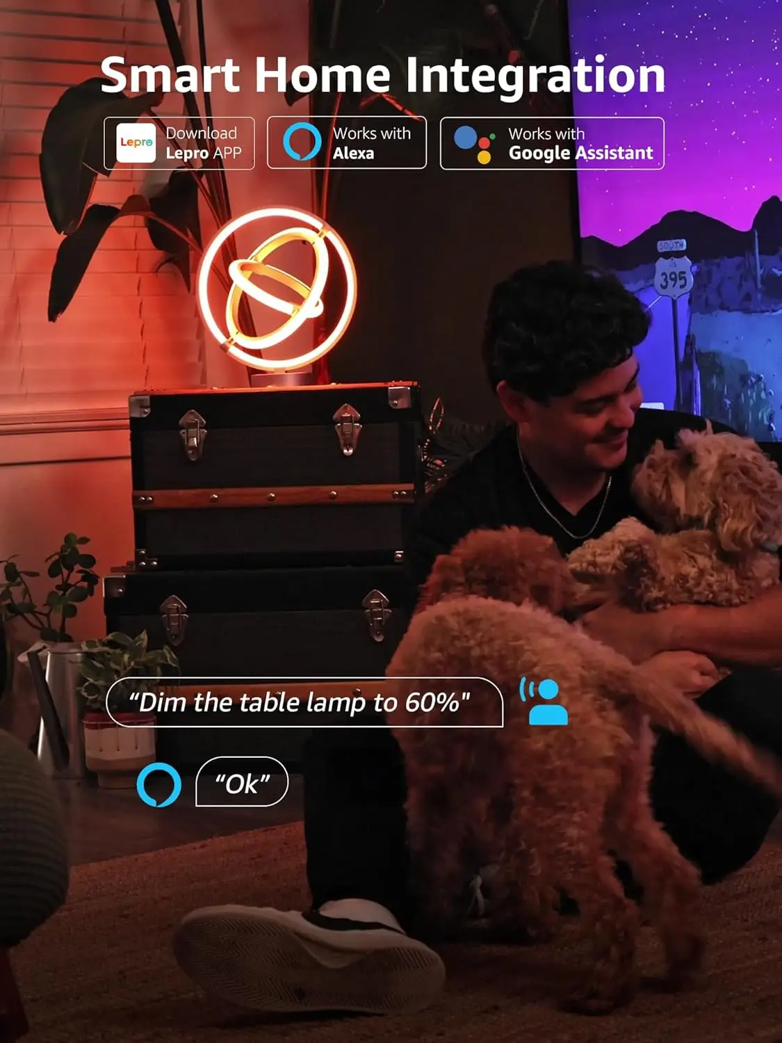 Inteligentna lampka stołowa LED RGB z synchronizacją muzyki, sterowaniem głosowym przez Alexa/Google, dostosowywaniem za pomocą aplikacji do dekoracji pokoju