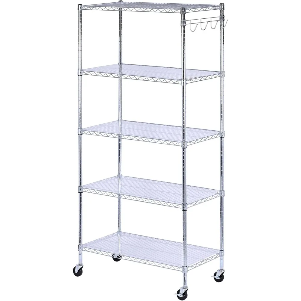 

Пятиуровневый проволочный стеллаж с колесами и вкладышами, ширина 36 x глубина 18 x высота 72, серебристый