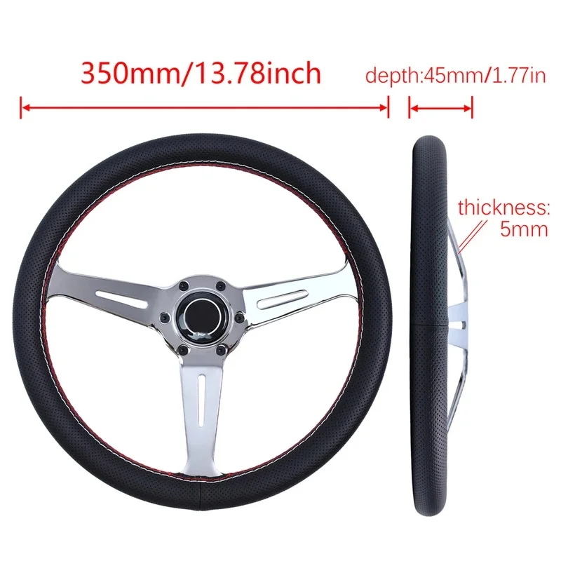 High Quality 350MM 14 Inch Sport Drift Steering Wheel Black Leather Aluminum Alloy Car Modified Steering Wheel With 5MM Bracket