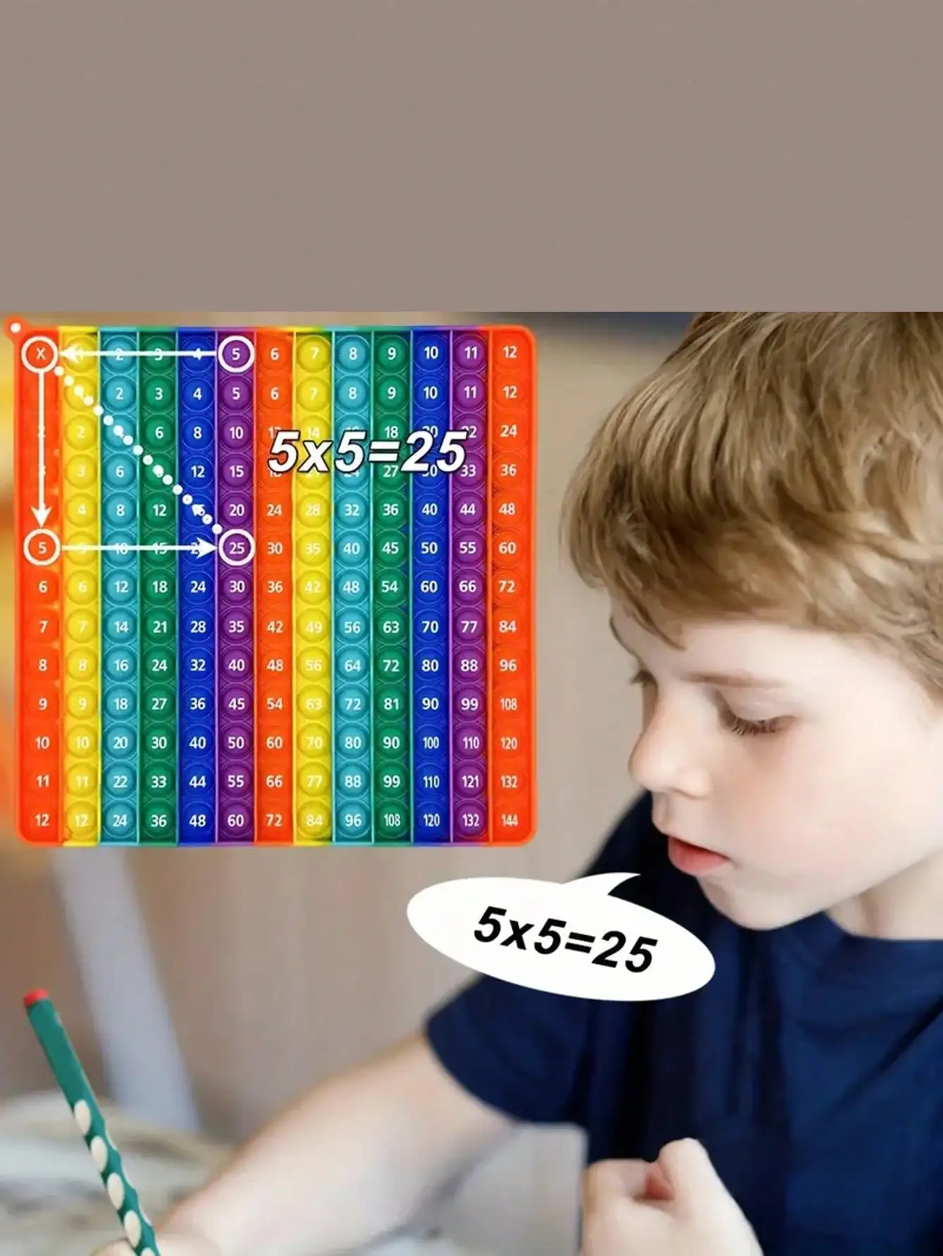 Big POPP with 12X12 multiplication table toy game table, Rainbow Square Dimples number bubble math multiplication toy, practice