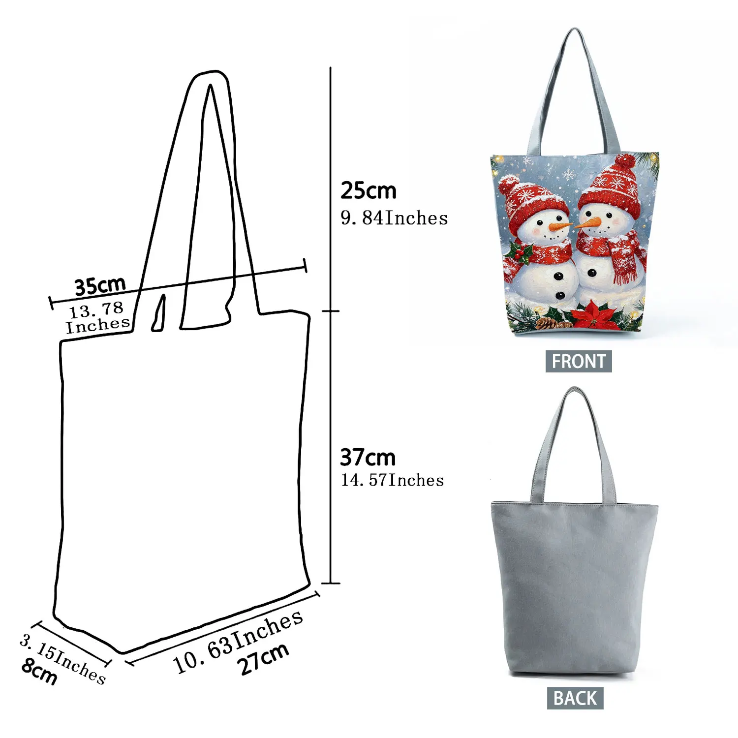 Cute Christmas Snowmen Couple Printed Handbag Women Tote Casual Shoulder Bag Foldable Shopping Bag Portable Bolso Mujer Can DIY