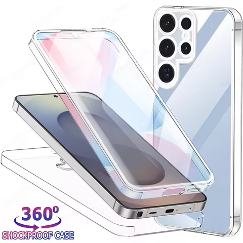 360 Full Body Clear Protect Phone Case For Samsung S25 Ultra S24 Plus S23 FE S22 S21 S20 Ultra Screen Shockproof Protector Cover