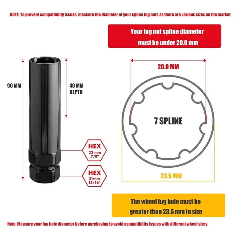 Fuel Wheel Lug Nut Key 7 Spline Sockets Wrench Replacement Aftermarket Lug Nuts For 14X1.5,14X2.0, 9/16In Lug Nuts,2Pack