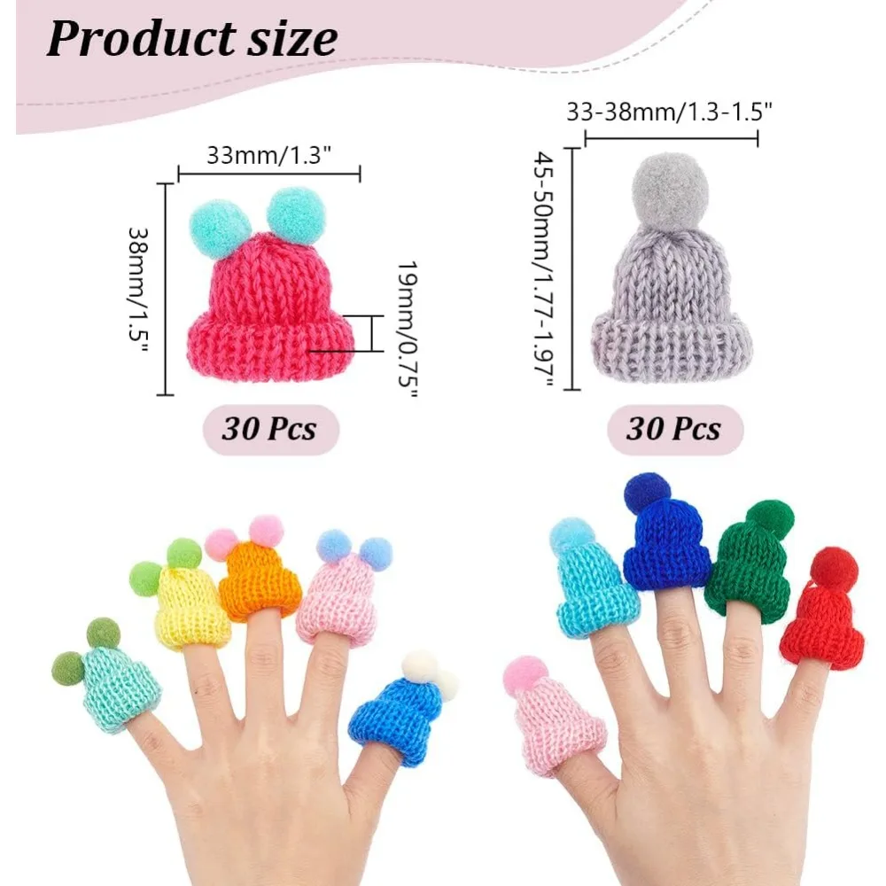 60 Pcs 2 Styles Mini Knitting Hats, Christmas Knit Hats Craft Knitting Hats Handmade Wool Woven Hat Decoration for Christmas