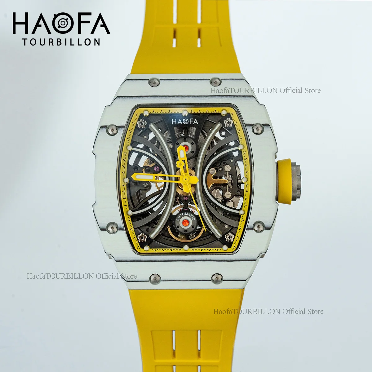 Haofa Men's Watch 1909 Carbon Fiber Bezel Automatic Mechanical Watch Skeleton Design Sapphire Movement Self-Winding Casual Dress