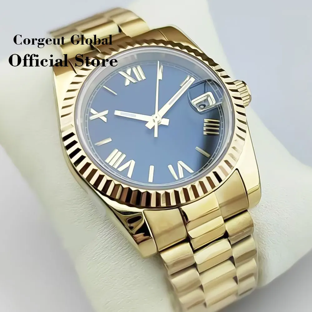 Corgeut 36mm/39mm Automatic Men Watch President Bracelet NH35A 20ATM  Movement Sapphire Crystal Green Luminous Dial