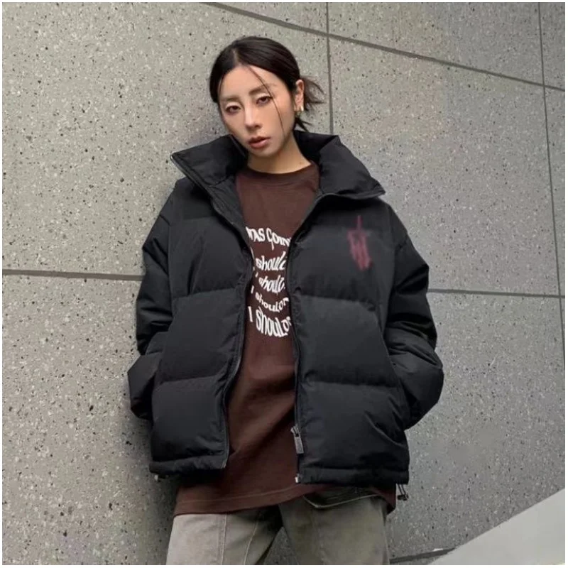 Women Black Down Clothes Warm Winter Y2K Style Stand Collar Fashion Leisure Windproof Solid 2023 Puffer Padded Outwear Tops