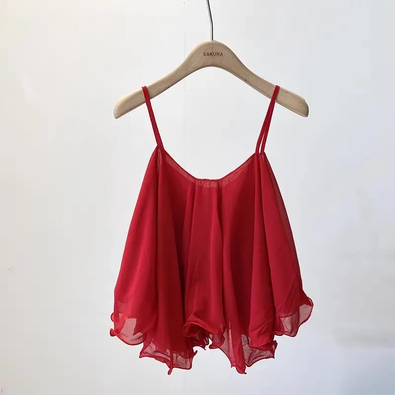 plus Size Chiffon Spaghetti Strap Crop Top Women's Summer Ruffled Flowy Cami Casual Daily Party Sleeveless Blouse view 3