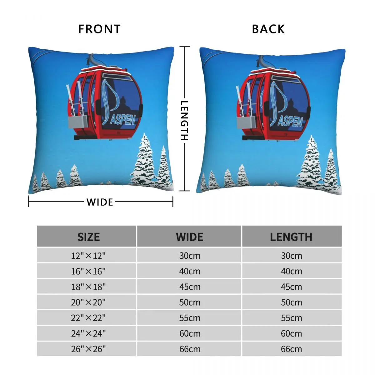 Aspen Ski Resort Square Pillowcase Polyester Linen Velvet Pattern Zip Decorative Car Cushion Cover