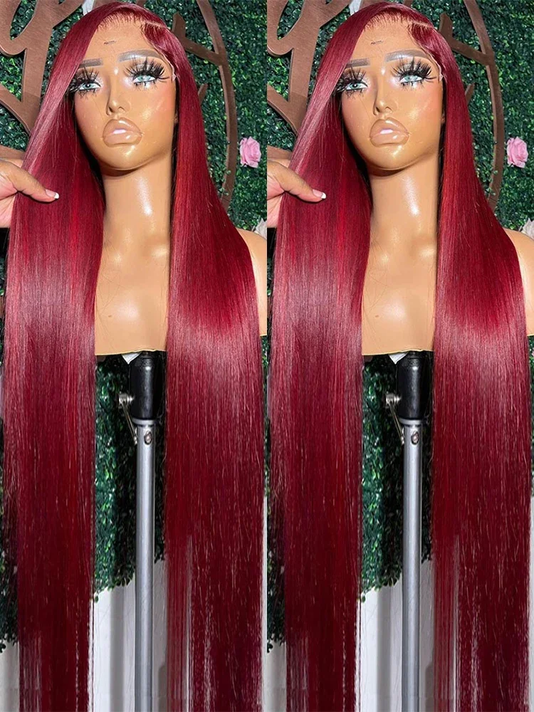 99J Borgoña13x6 HD Peluca de cabello humano Frontal de encaje Pelucas de cabello humano de color rojo Pelucas delanteras de encaje de cabello completo de densidad 250% en liquidación