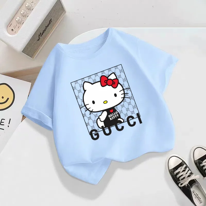 Sanrio Hello Kitty T-shirt Children\'s Clothing Girls T-shirt Short sleeve cartoon anime shirt Baby Boys Clothing set Casual top