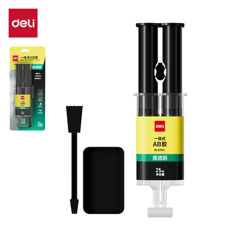Deli 53574 25ml Epoxy Resin AB Glue Self-Mix Super Liquid Adhesive for Glass Metal Rubber Waterproof Strong Curing for Crafting