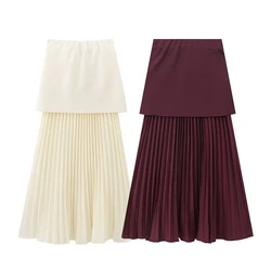 European And American Style Autumn New Commuting Versatile Slimming Knitted Small Pleated Splicing High Waisted Skirt Long Skirt