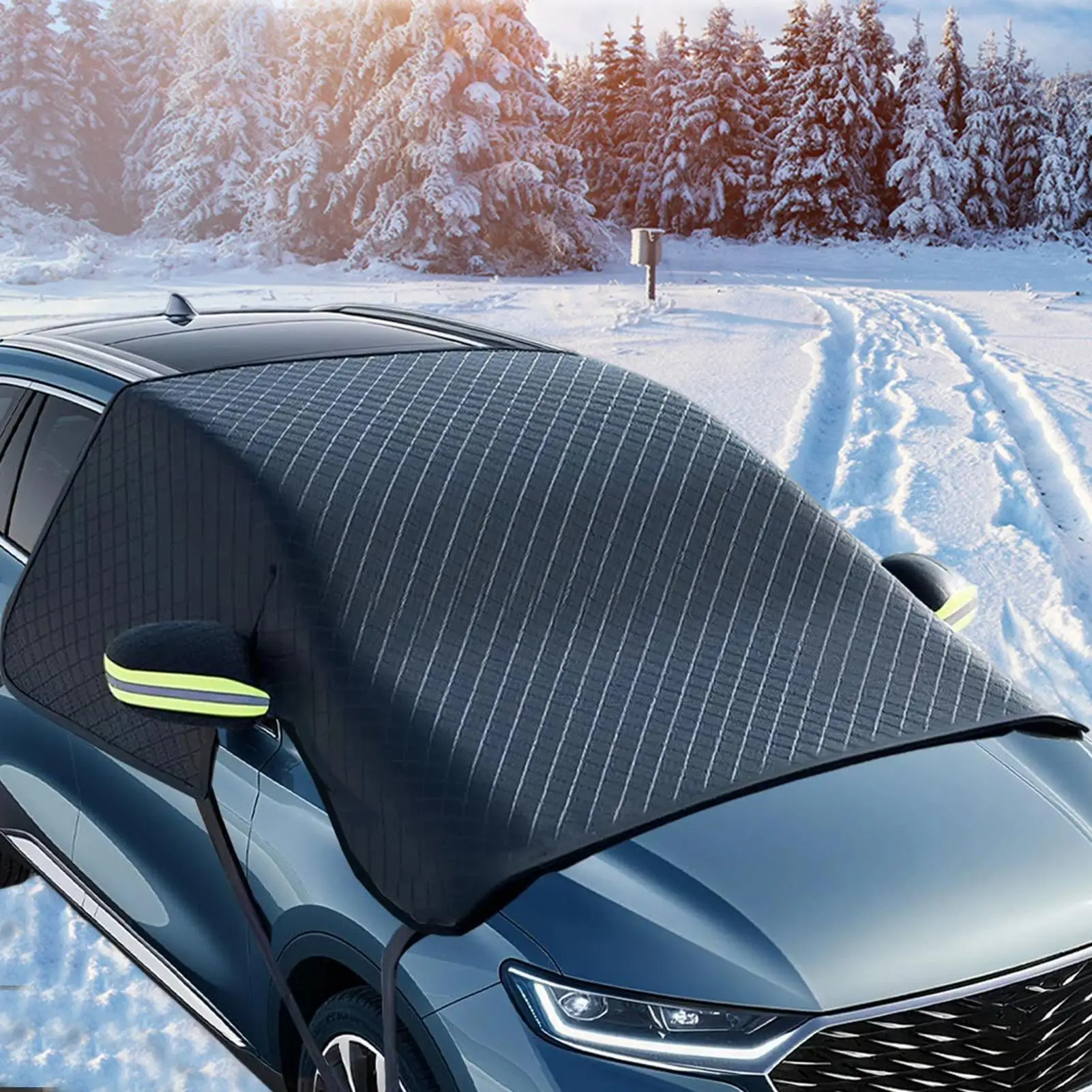 Car Anti-Frost Snow Cover with Reflective Strips Scratch Resistant for SUVs MPVs Winter Safety Accessory