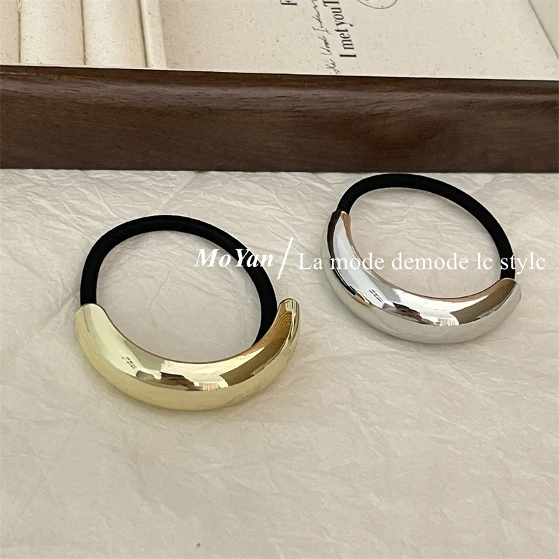 Alloy Ring-shaped Semi Bent Hair Ring Hair Bands Women Golden Color Hair Ties High Elastic Headband Girl Headdress Accessories