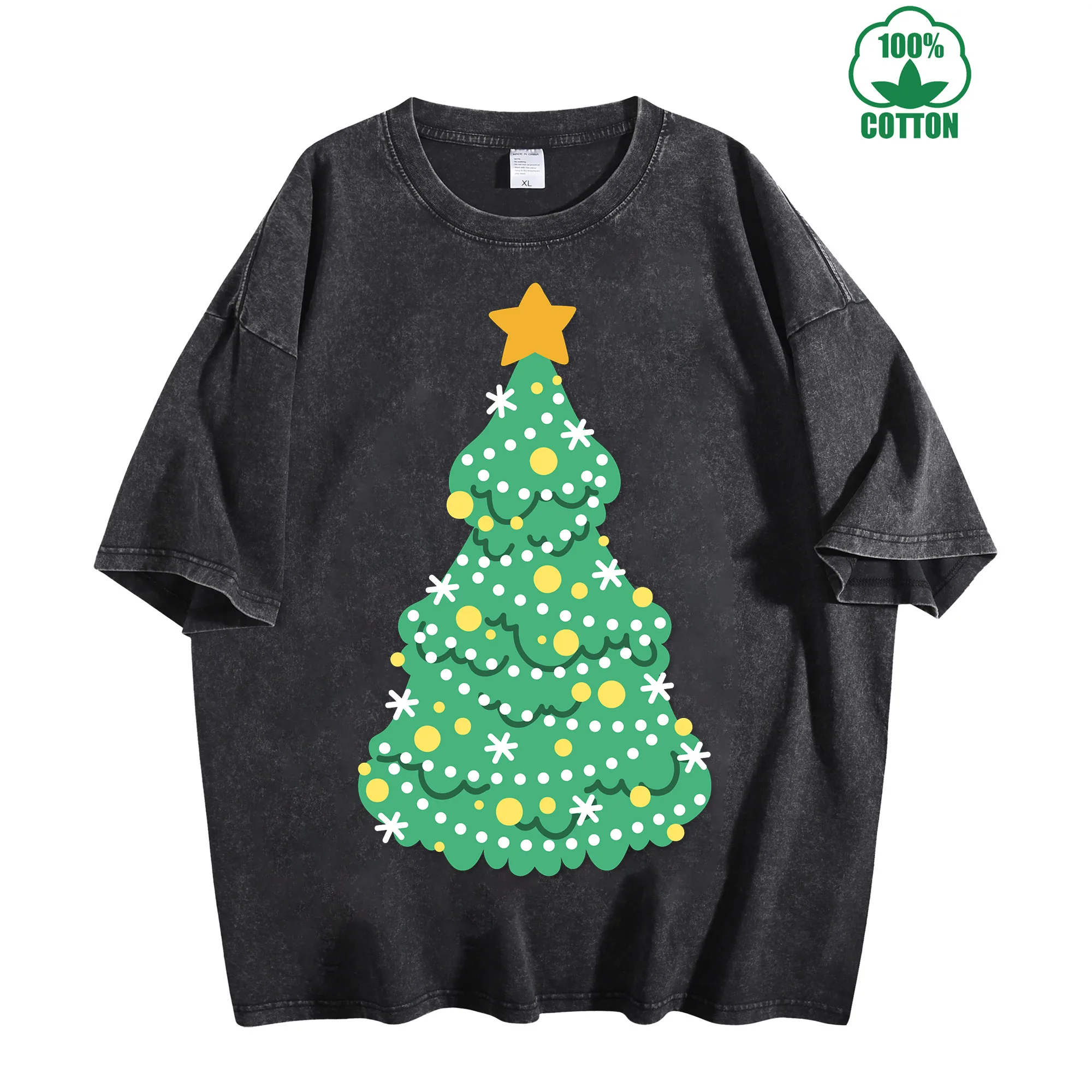 

Washed Christmas Tree Print Retro 100% Cotton Men Woment T-shirt Summer Autumn Daily Outdoor Sports Loose Street Short Sleeve