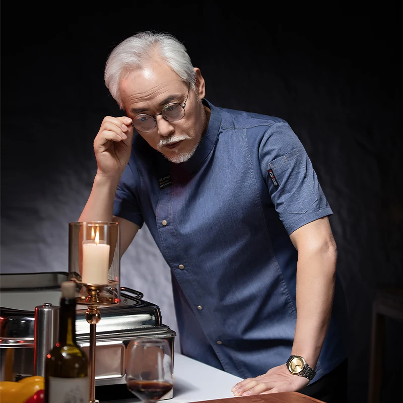 ชุดยูนิฟอร์มเชฟสำหรับทำอาหารชุดเครื่องแบบพนักงานโรงแรมสำหรับทำอาหารเสื้อเชฟแจ็กเก็ตบริกรชาย