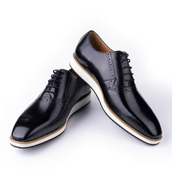 Factory Custom Casual Mens Genuine Leather Business Sneaker Shoes Handmade Oxfords Formal Shoes for Men Rubber Bottom