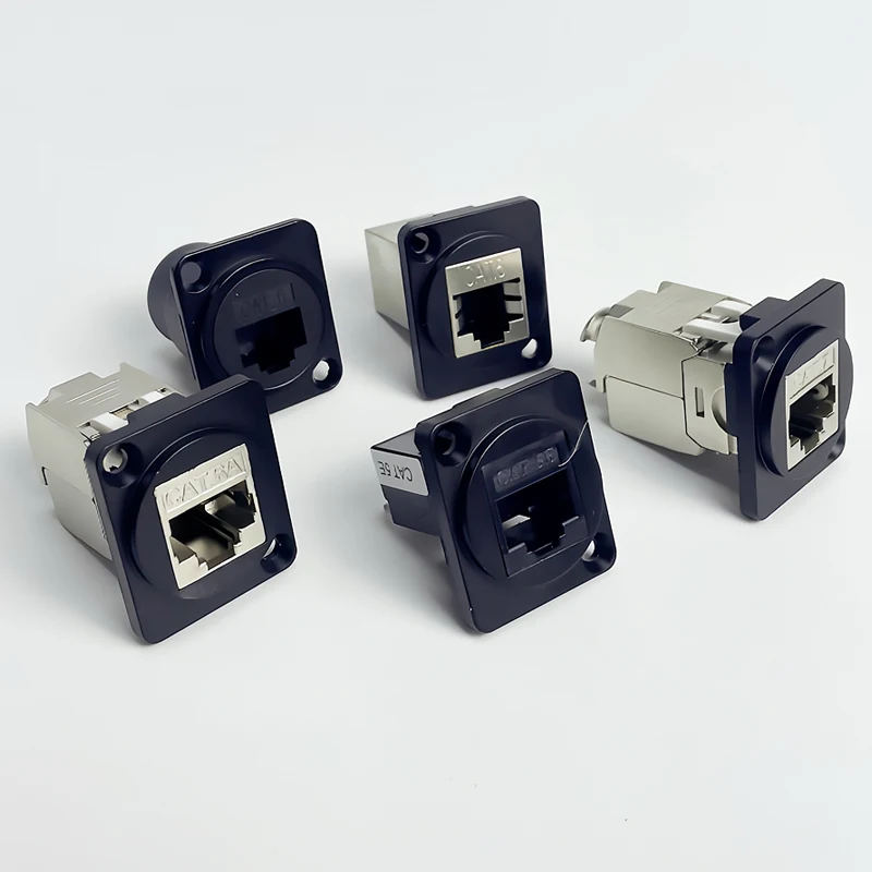 D-Type Panel Mount RJ45 Socket – CAT5e / CAT6 Ethernet Network Connector for Industrial Enclosure, Server Rack & Wall Box Wiring