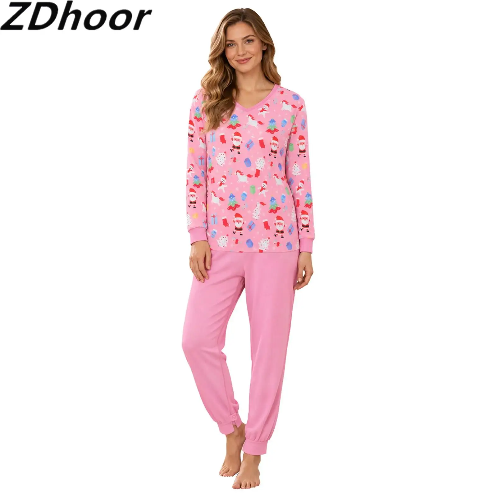 combinaison-d'allaitement-anti-decollement-pour-hommes-et-femmes-col-en-v-manches-longues-fermeture-eclair-au-dos-entrejambe-imprime-de-noel-patchwork-body-vetements-de-nuit