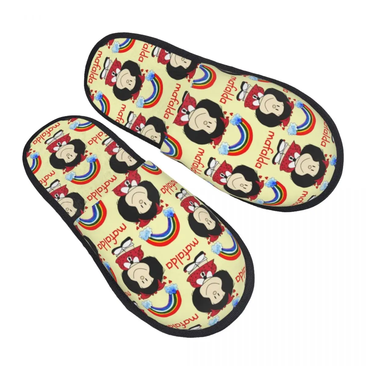 Custom Quino Comic Mafaldas Rainbow Comfy Scuff With Memory Foam Slippers Women Argentine Cartoon Spa House Shoes