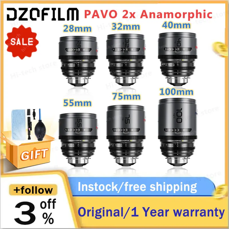 DZOFILM PAVO 2x Anamorphic Prime Lenses Neutral Coating PL/EF Mount Feet 28/32/40/55/65/75/100mm cinema lenses