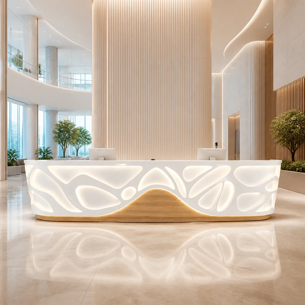 Custom Modern Rezeption Scrivania Oficina Office Furniture Tables Set Luxury Beauty Salon Durable Front Counter Reception Desk
