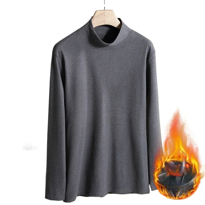 

Men's Double-Sided Fleece Collar Thermal Long T-Shirt Sleeve Crew Neck Elastic Warm Underwear Autumn Winter Bottoming Shirts