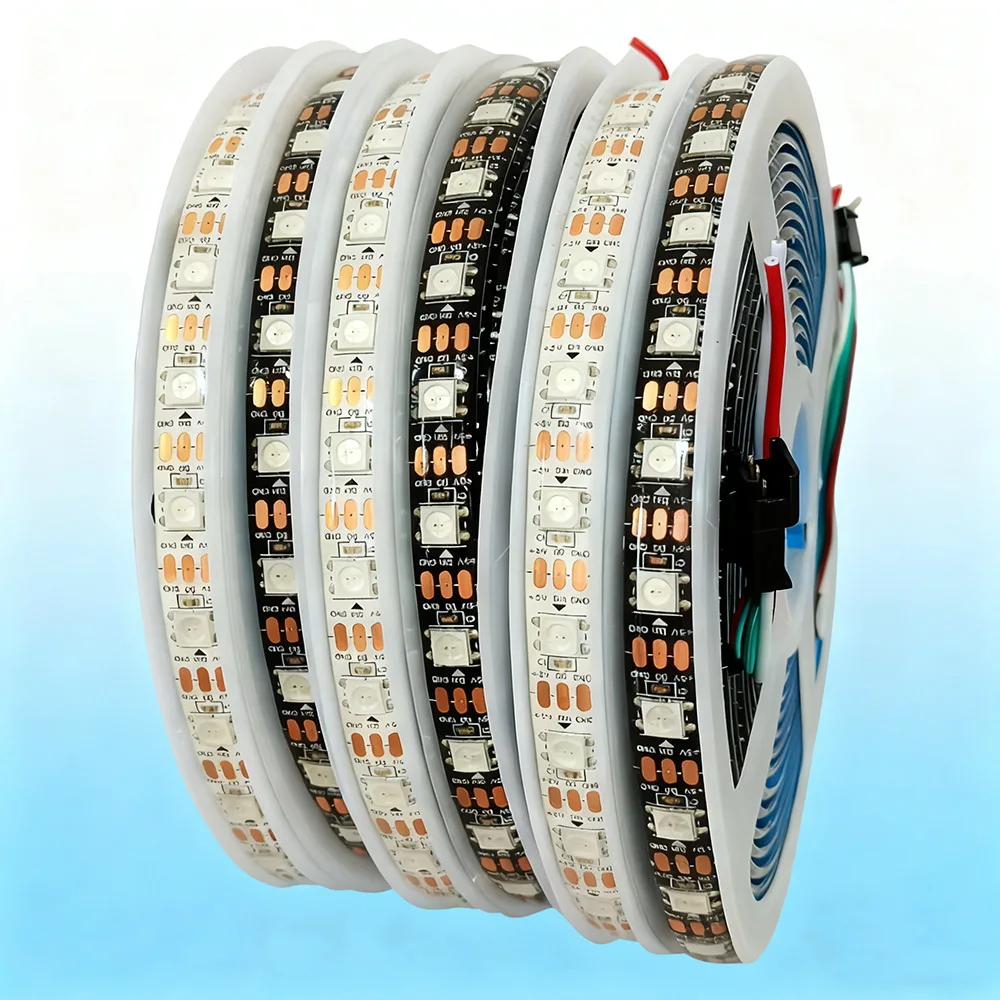 5m WS2812B LED Strip Light 60 LEDs/m Smart Pixels Lights IP65 Waterproof 5050 RGB DC5V Individually Addressable Black White PCB