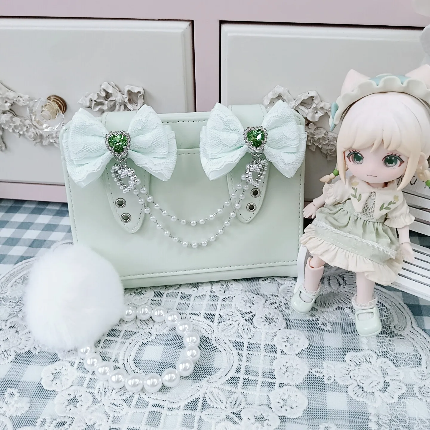 Girls' Wallets Japanese Style Mass Production Bow Lady Holders Hairball Rabbit Ears Women's Bags Large Capacity Lolita Wallet