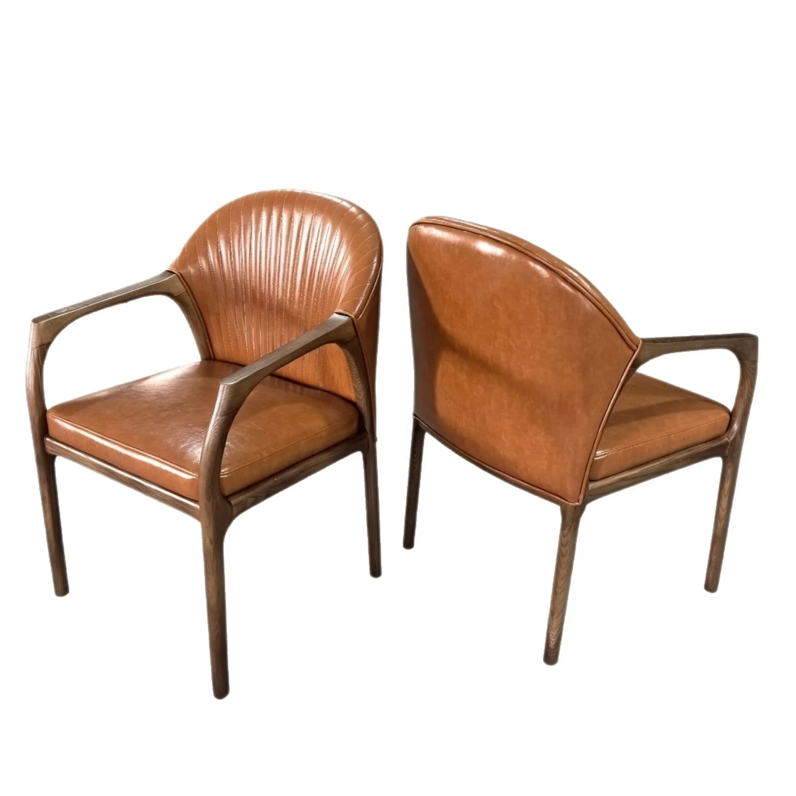 #Wholesale High-End Luxury Dining Chairs for Hotel Private Room Restaurant Hall Paired Solid Ash Wood Leather Upholstered Seats