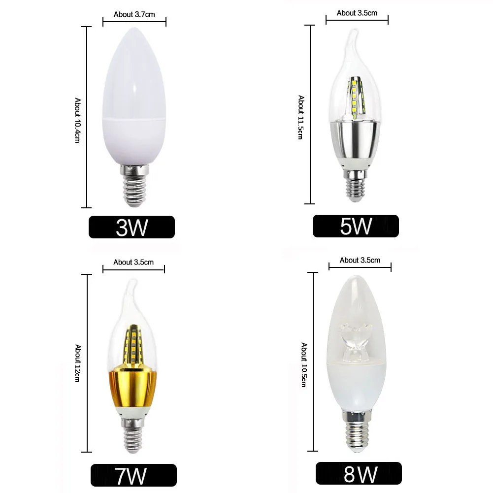 6pcs E14 E27 E12 B15 B22 LED Candle Bulbs 8W 5W 7W 3W AC110-240V Dimmable Edison Screw Chandelier Lamp Cold White Warm White