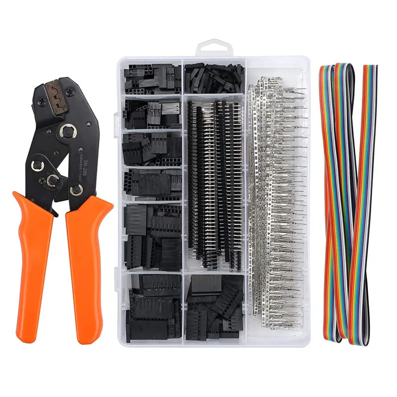 Kit de herramientas de prensado, juego de alicates de engarzado de alambre de trinquete autorajustable AWG23-17 con engarzado de terminales dupont de 1550 piezas de 2,54 mm