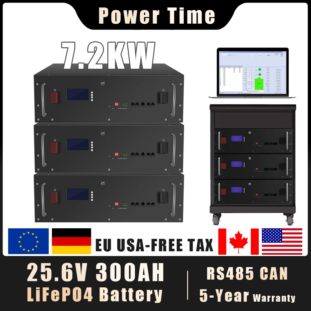 24V 200Ah 300Ah LiFePO4 Battery 25.6V 300AH Battery RS485 CAN Port For Commercial Home Energy Storage Solar Off-Grid Inverter
