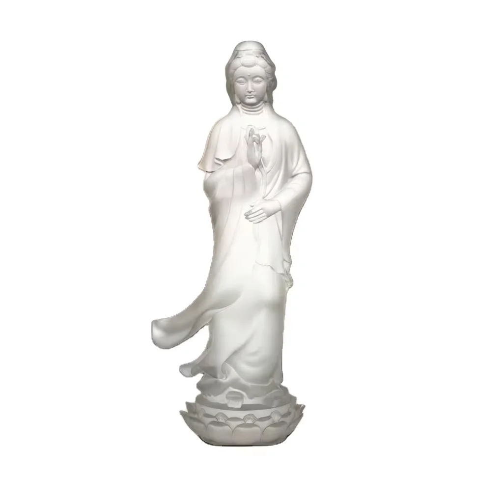 *&r Glass Buddha Statue Indoor Worship of Guanyin Bodhisattva Temple Religious and Buddhist Murals Guanyin Standing Statue