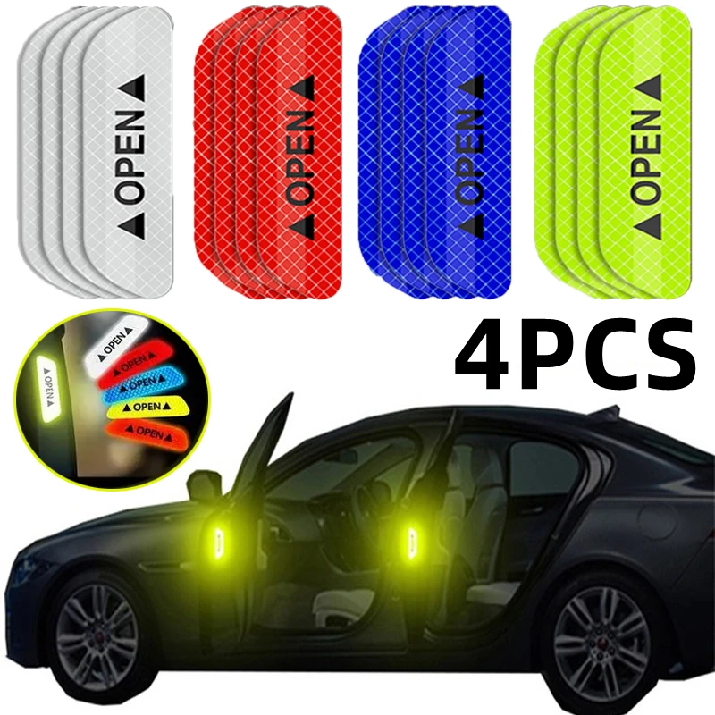 4Pack Reflektierende Auto Tür Aufkleber Sicherheit Öffnung Warnung Reflektor Band Auto Zubehör Nacht Sichere Exterior Innen Reflektor