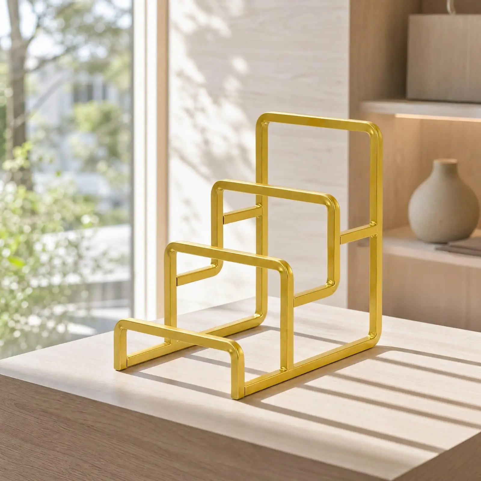 Three Tier Metal Display Shelf Compact Stepped Organizer for Retail Boutique Home Countertop Storage