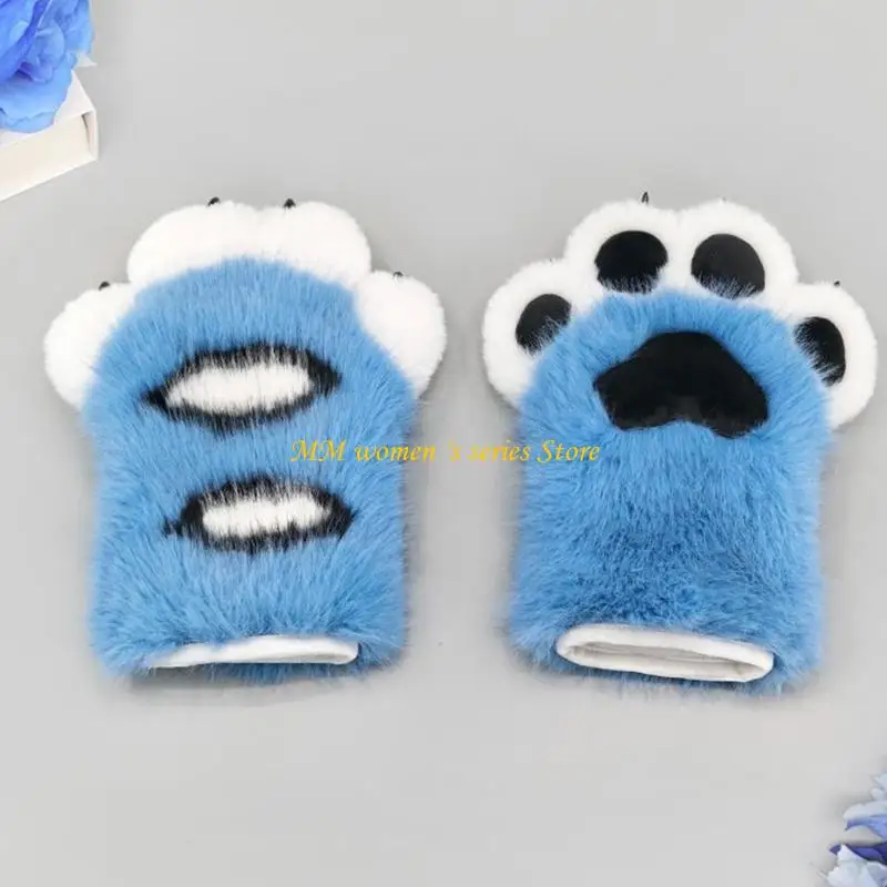 Q39C Animal Paws Costume Gloves for Kids, Teens, and Adult, Plush Beast-Stripe Mitts with Black Pad and Paws Detail for