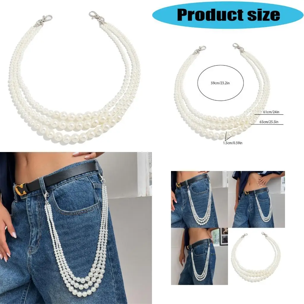 

39BB Punk Jeans Pants Chain Edgy Punk Pearls Chain Pearls Charm Waist Wallet Chain