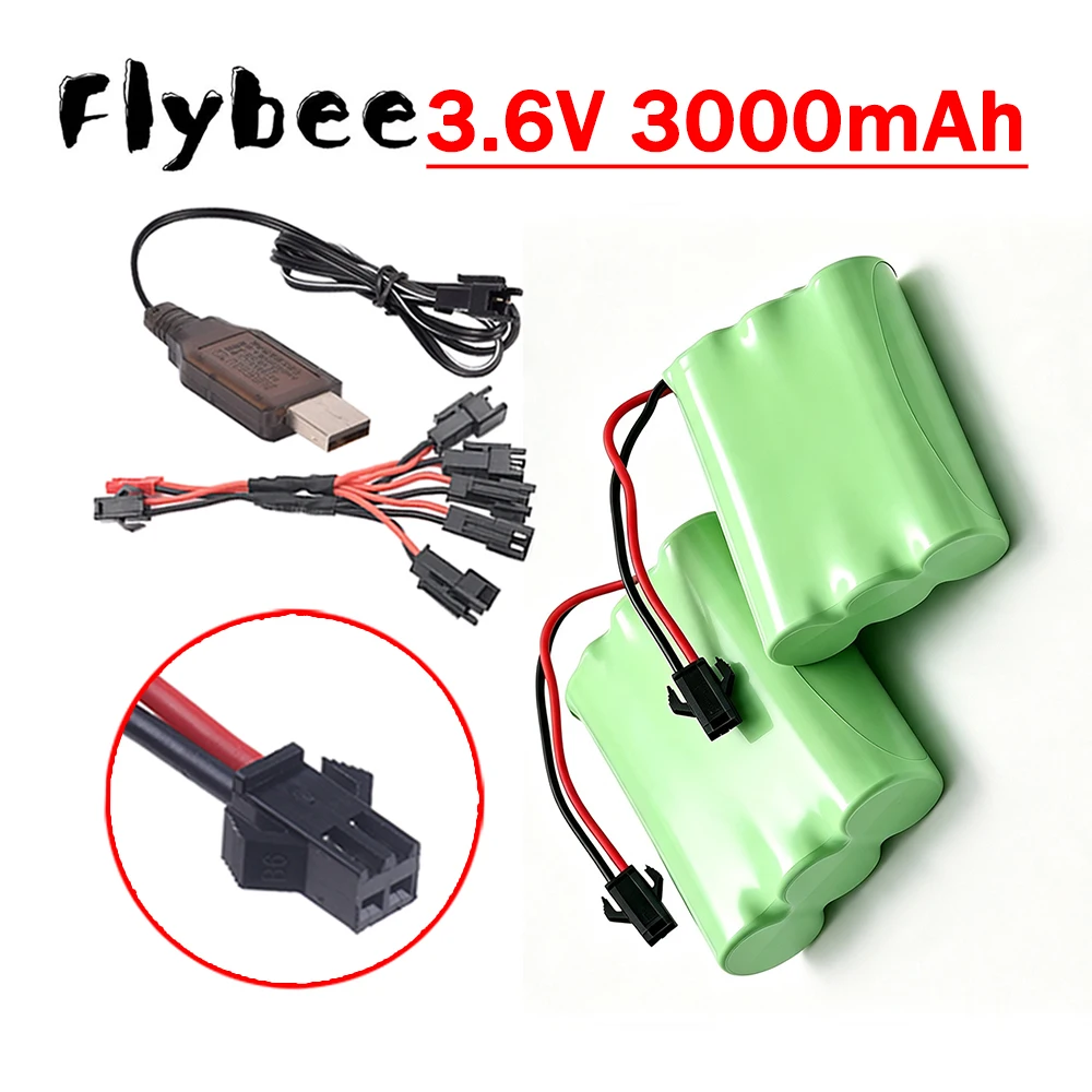 3.6V USB Charger with 3.6V 3000mAh NiMH Battery For Rc Toys Cars Boats Trucks, Ni-MH AA 3.6V Rechargeable Batteries Pack