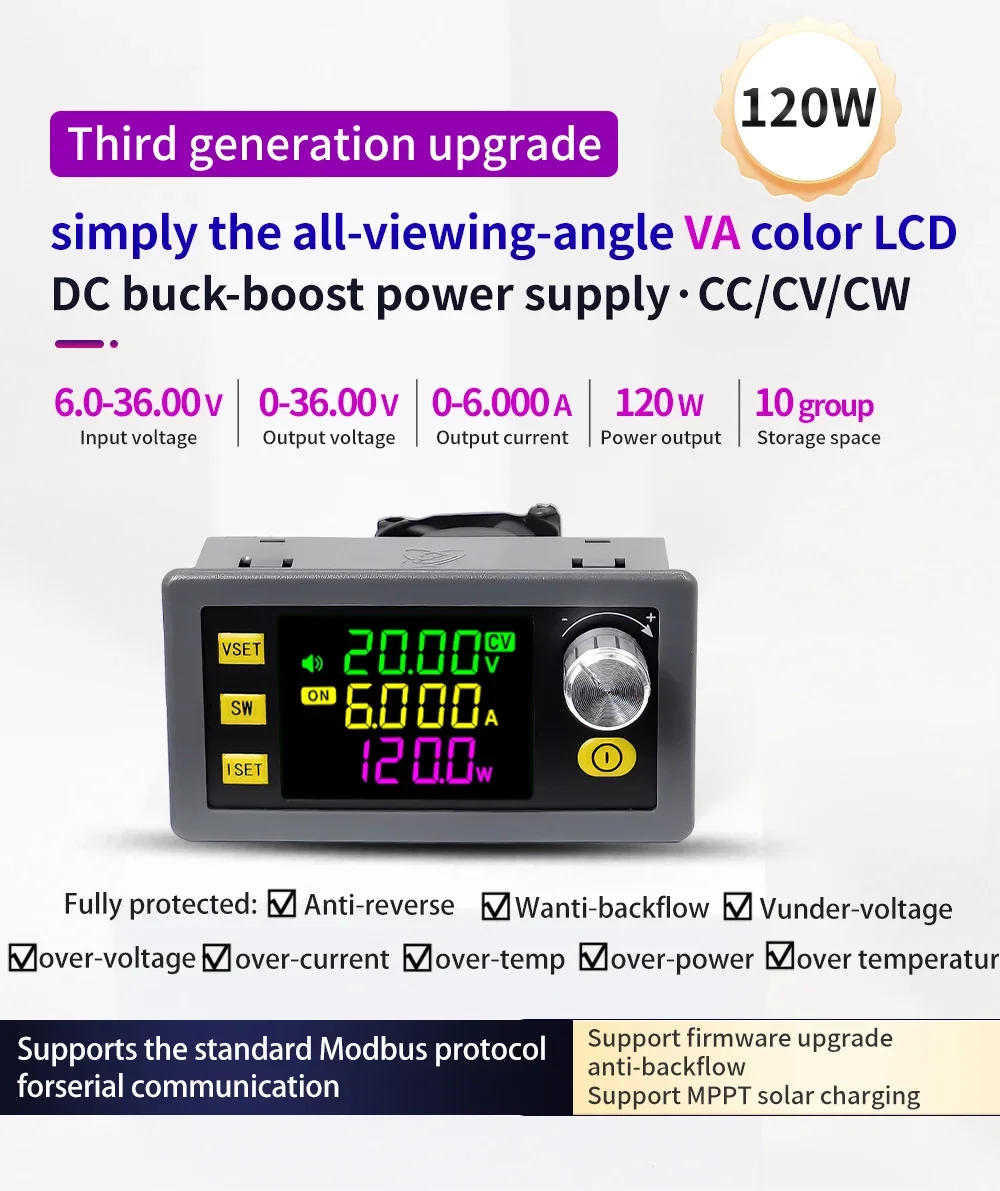 1PCS 36V 6A 120W Buck Converter CC CV Step-Down Module LCD Adjustable Regulated Stabilized Voltage Power Supply