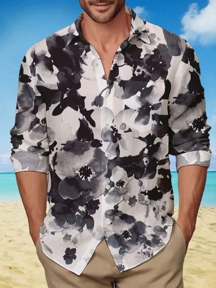 

Мужская рубашка с красочным геометрическим нерегулярным принтом из полиэстера, уличная уличная одежда, модная уличная одежда с длинными рукавами и пуговицами